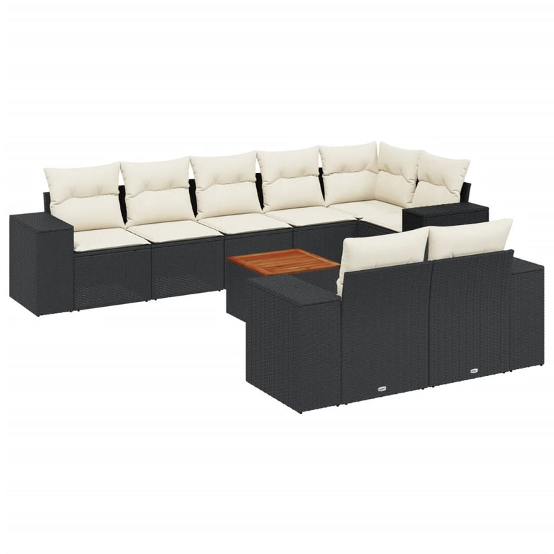 9 Piece Garden Sofa Set with Cushions Black Poly Rattan Payday Deals