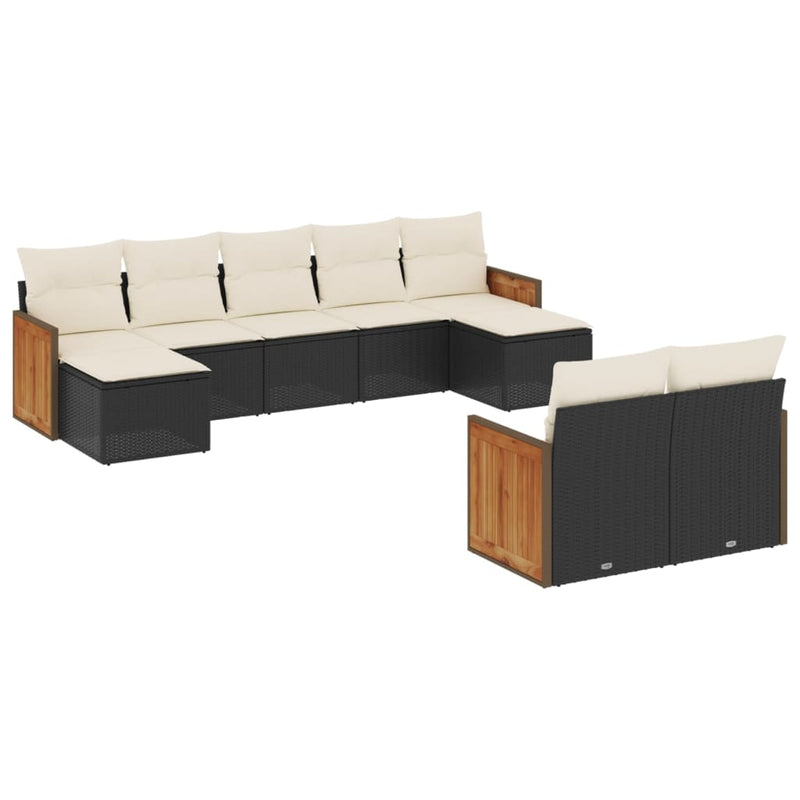 9 Piece Garden Sofa Set with Cushions Black Poly Rattan Payday Deals