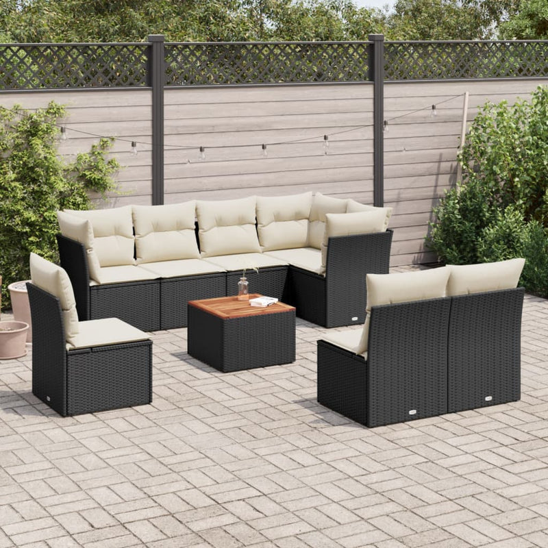 9 Piece Garden Sofa Set with Cushions Black Poly Rattan Payday Deals