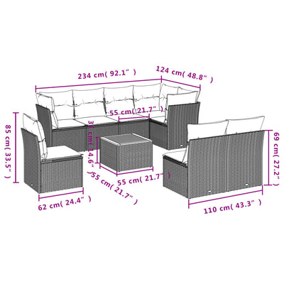 9 Piece Garden Sofa Set with Cushions Black Poly Rattan Payday Deals