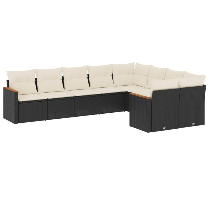 9 Piece Garden Sofa Set with Cushions Black Poly Rattan Payday Deals
