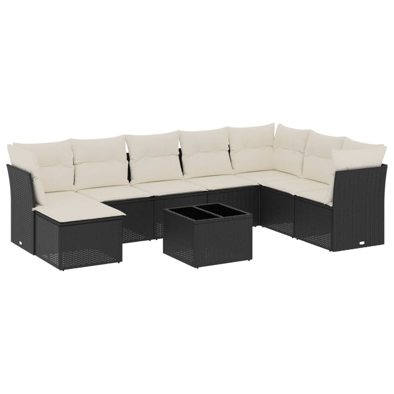 9 Piece Garden Sofa Set with Cushions Black Poly Rattan Payday Deals