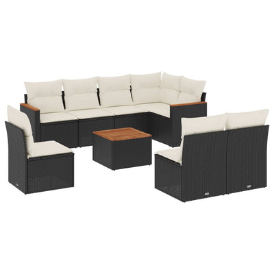 9 Piece Garden Sofa Set with Cushions Black Poly Rattan Payday Deals