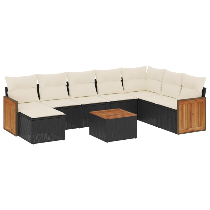 9 Piece Garden Sofa Set with Cushions Black Poly Rattan Payday Deals