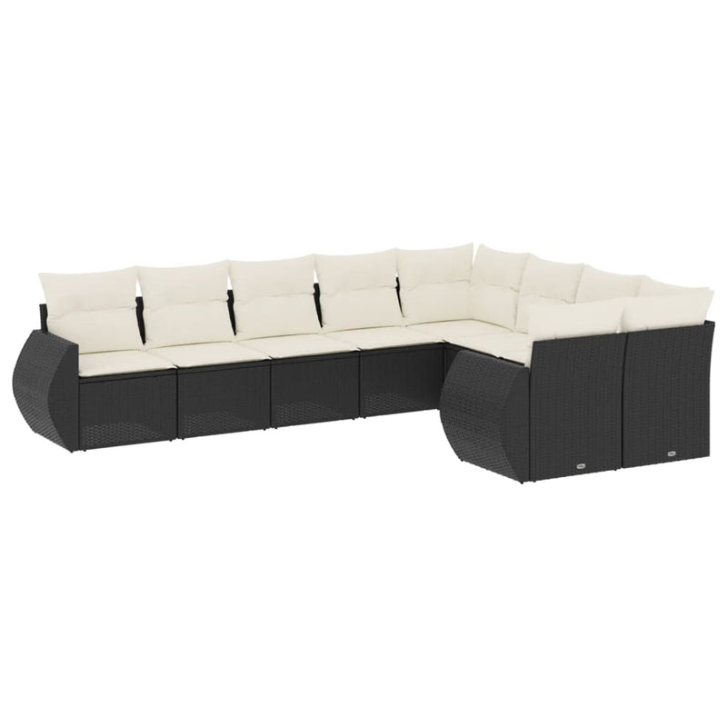 9 Piece Garden Sofa Set with Cushions Black Poly Rattan Payday Deals