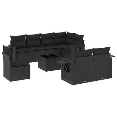 9 Piece Garden Sofa Set with Cushions Black Poly Rattan Payday Deals