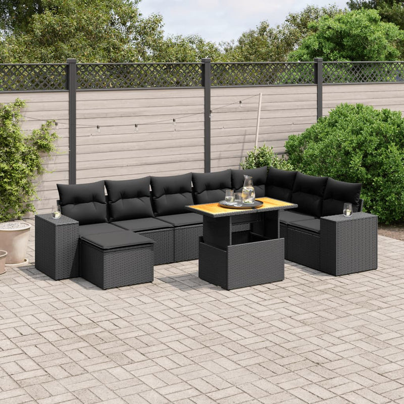 9 Piece Garden Sofa Set with Cushions Black Poly Rattan Payday Deals