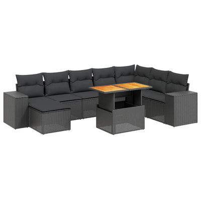 9 Piece Garden Sofa Set with Cushions Black Poly Rattan Payday Deals