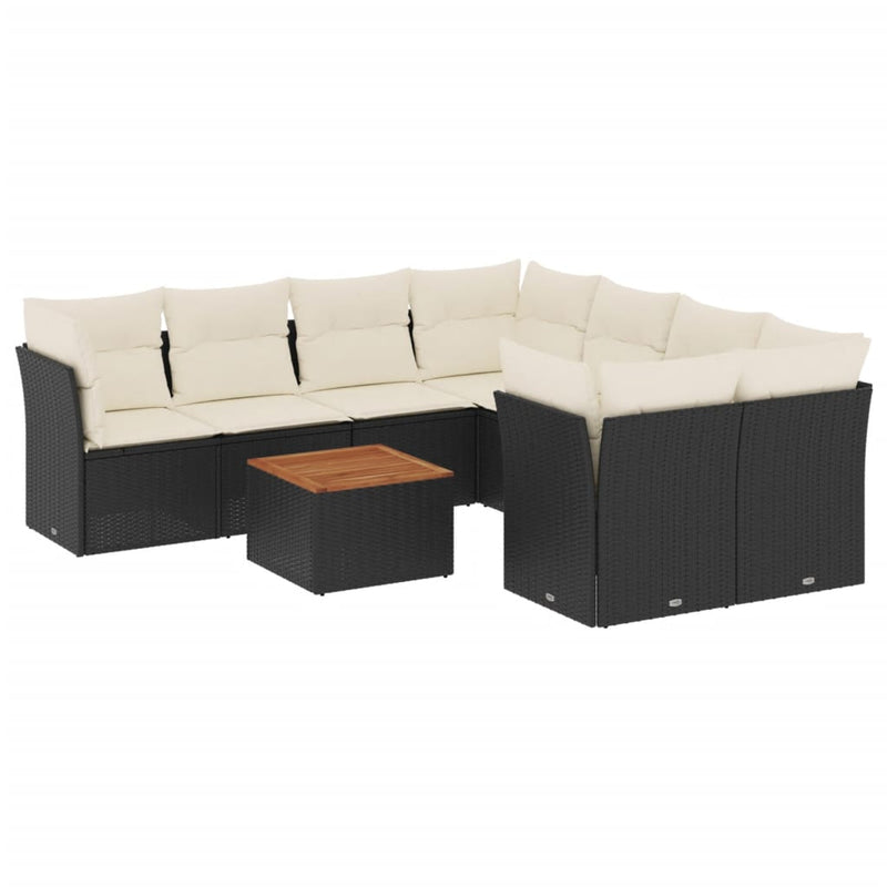 9 Piece Garden Sofa Set with Cushions Black Poly Rattan Payday Deals