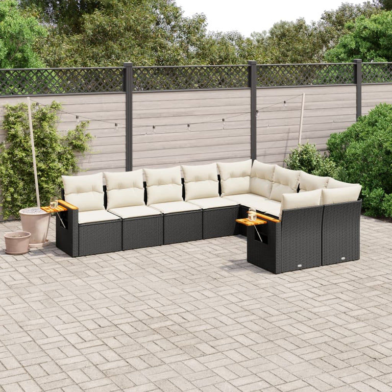 9 Piece Garden Sofa Set with Cushions Black Poly Rattan Payday Deals