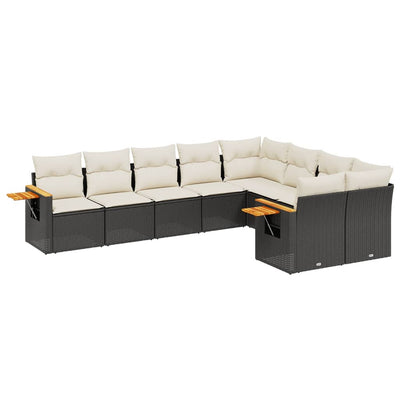 9 Piece Garden Sofa Set with Cushions Black Poly Rattan Payday Deals