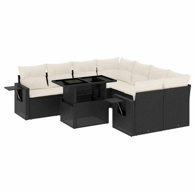9 Piece Garden Sofa Set with Cushions Black Poly Rattan Payday Deals