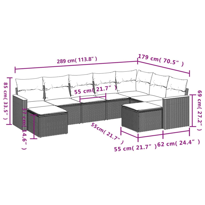 9 Piece Garden Sofa Set with Cushions Black Poly Rattan Payday Deals
