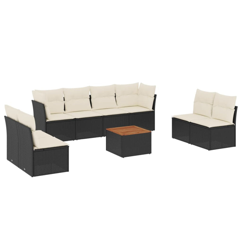9 Piece Garden Sofa Set with Cushions Black Poly Rattan Payday Deals