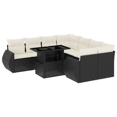 9 Piece Garden Sofa Set with Cushions Black Poly Rattan Payday Deals