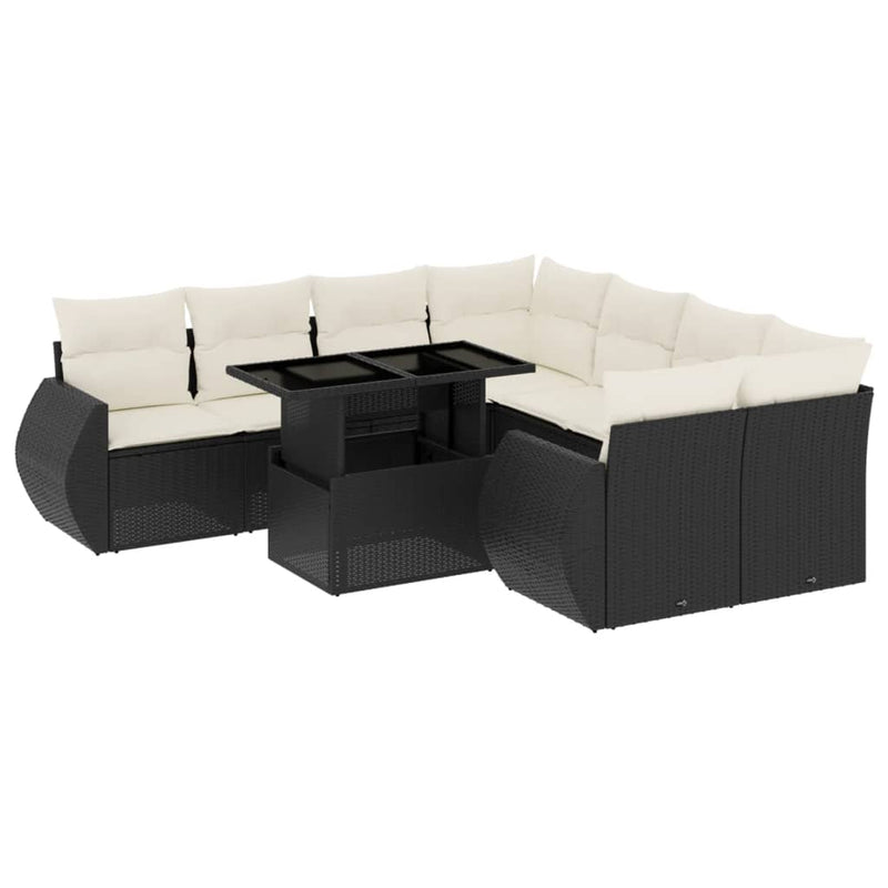 9 Piece Garden Sofa Set with Cushions Black Poly Rattan Payday Deals