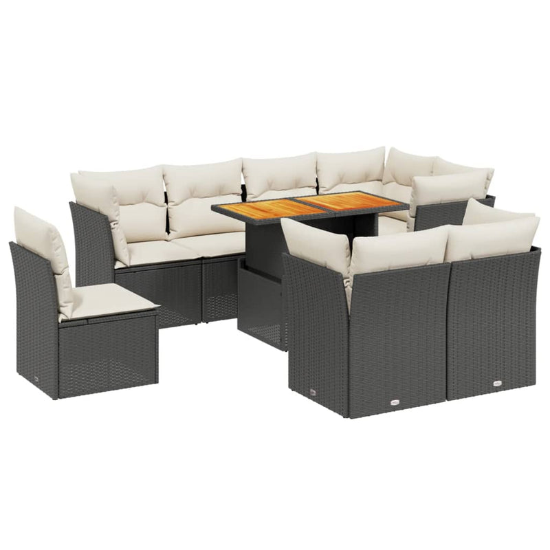 9 Piece Garden Sofa Set with Cushions Black Poly Rattan Payday Deals