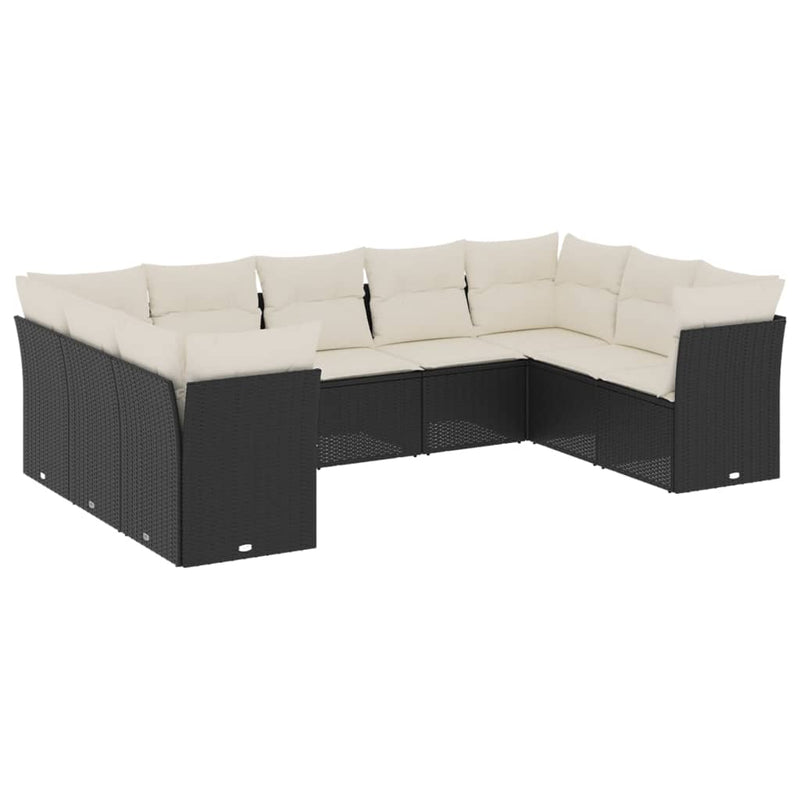 9 Piece Garden Sofa Set with Cushions Black Poly Rattan Payday Deals