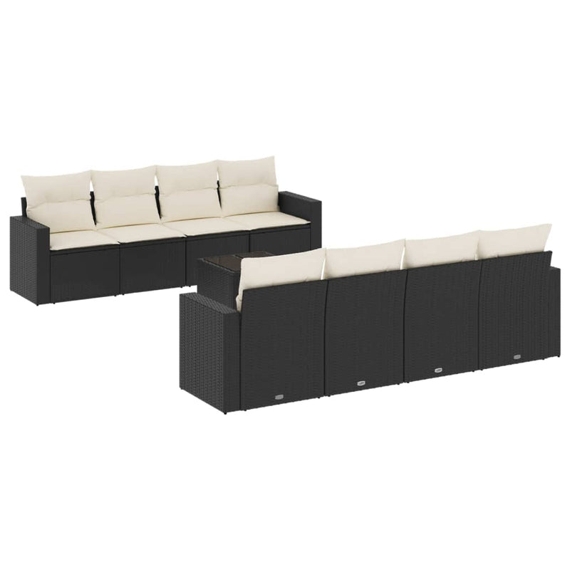 9 Piece Garden Sofa Set with Cushions Black Poly Rattan Payday Deals