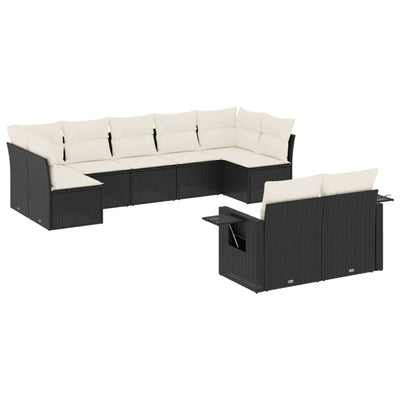 9 Piece Garden Sofa Set with Cushions Black Poly Rattan Payday Deals