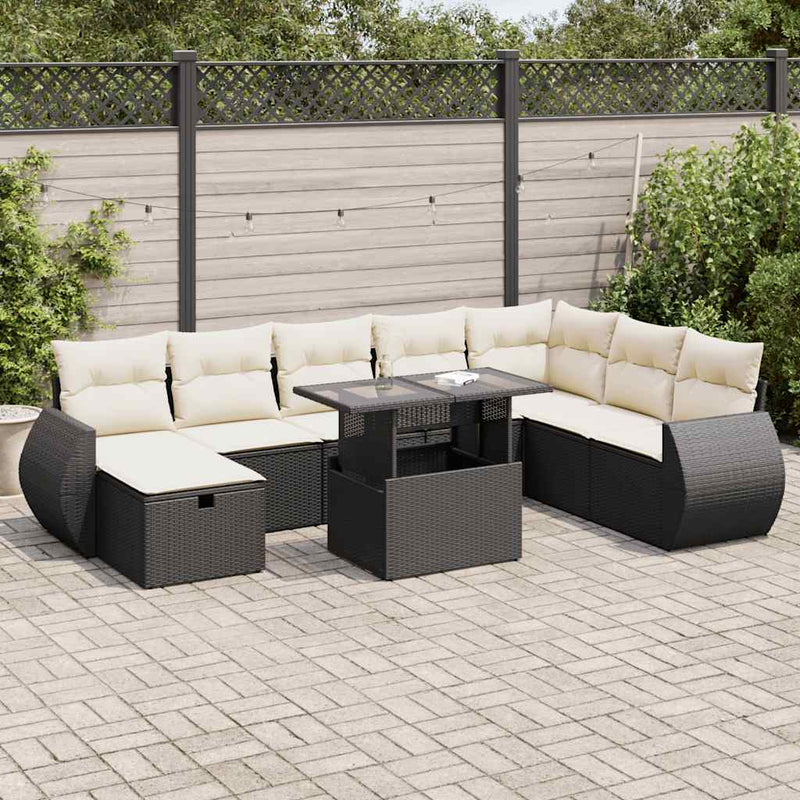 9 Piece Garden Sofa Set with Cushions Black Poly Rattan Payday Deals