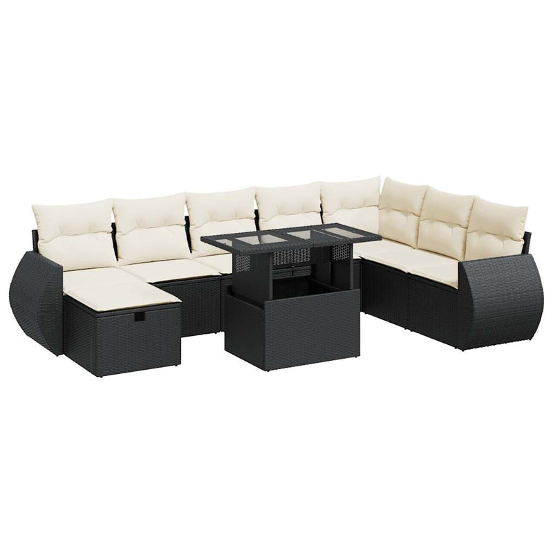 9 Piece Garden Sofa Set with Cushions Black Poly Rattan Payday Deals
