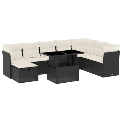 9 Piece Garden Sofa Set with Cushions Black Poly Rattan Payday Deals