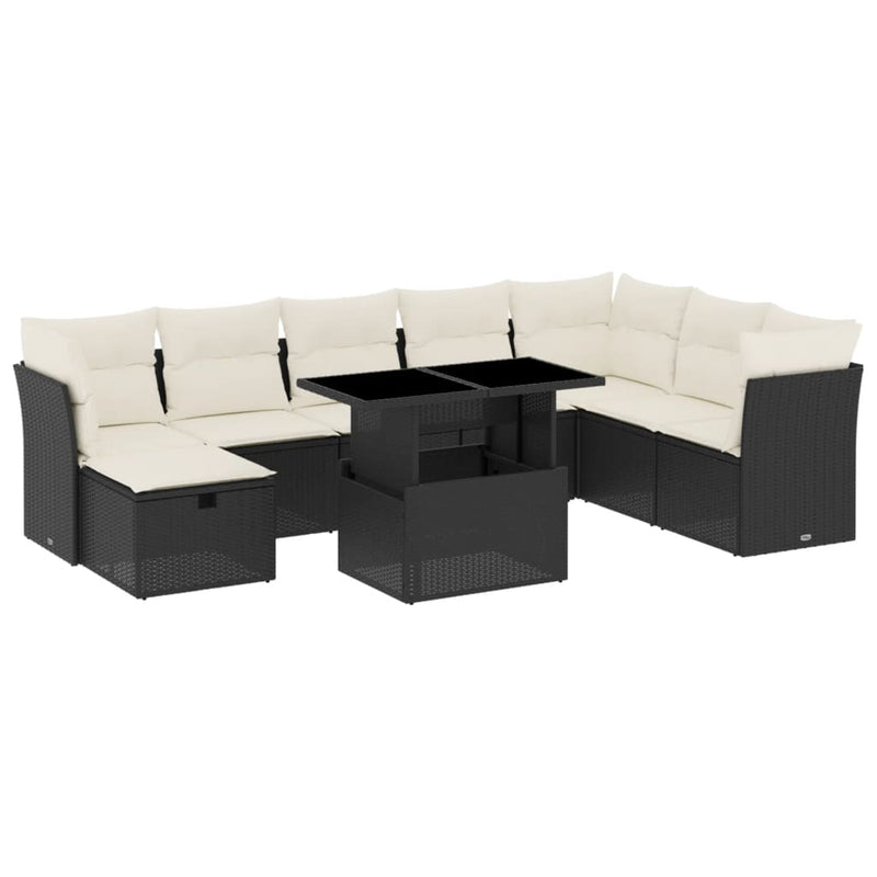 9 Piece Garden Sofa Set with Cushions Black Poly Rattan Payday Deals