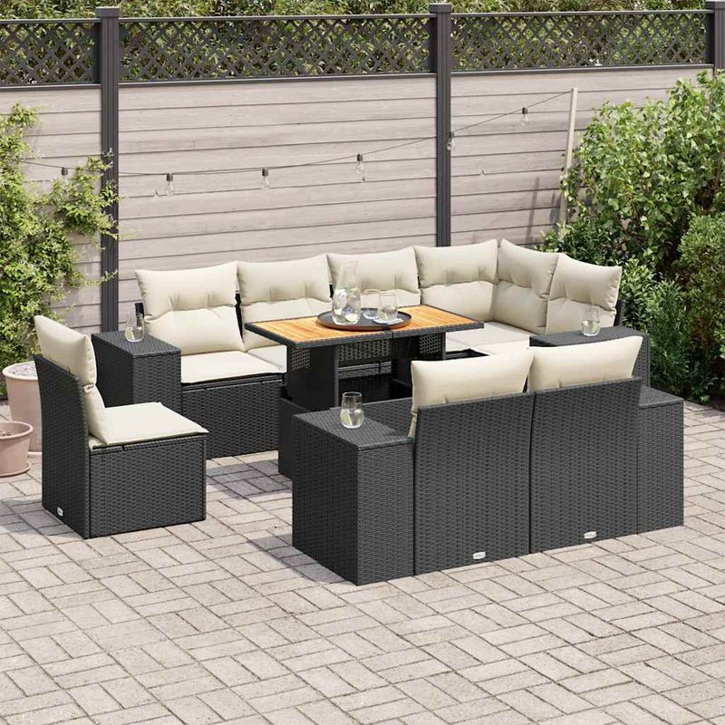 9 Piece Garden Sofa Set with Cushions Black Poly Rattan Payday Deals