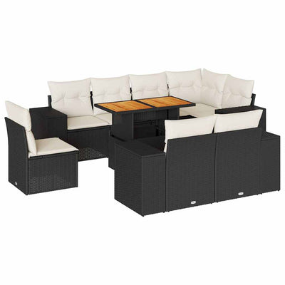 9 Piece Garden Sofa Set with Cushions Black Poly Rattan Payday Deals