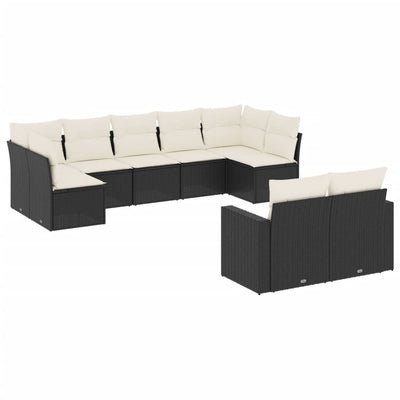 9 Piece Garden Sofa Set with Cushions Black Poly Rattan Payday Deals