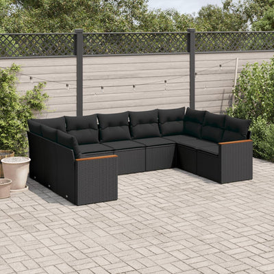 9 Piece Garden Sofa Set with Cushions Black Poly Rattan Payday Deals