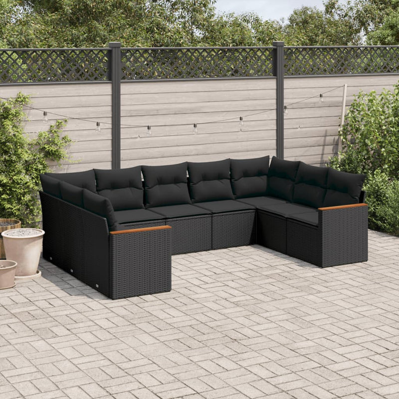 9 Piece Garden Sofa Set with Cushions Black Poly Rattan Payday Deals