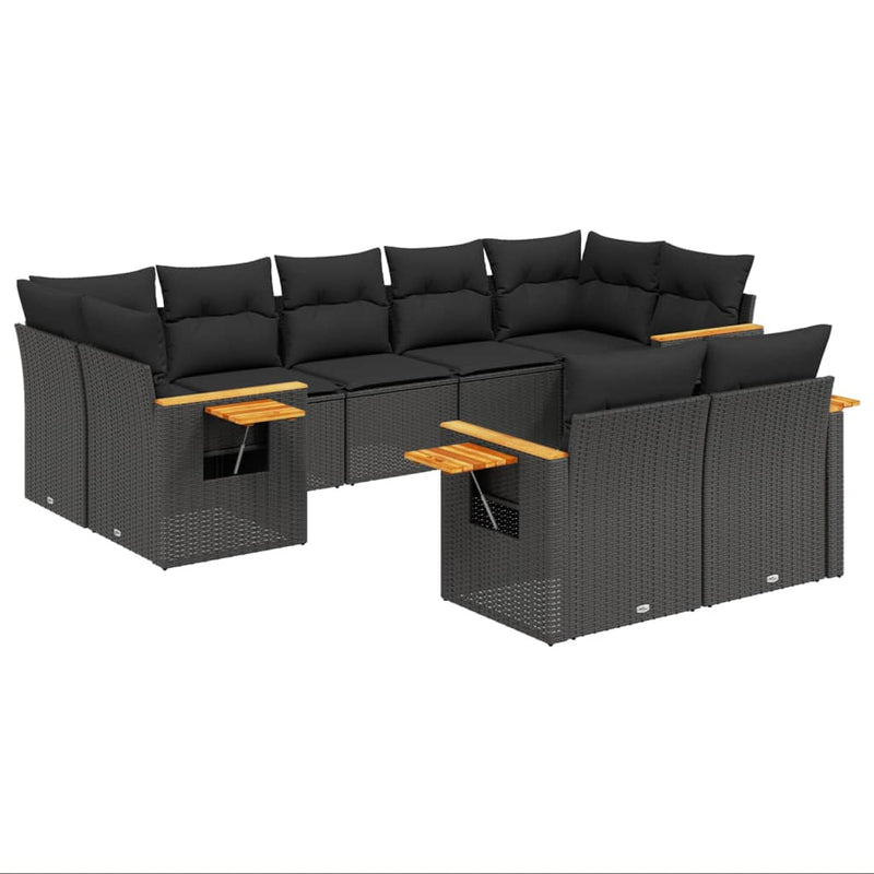 9 Piece Garden Sofa Set with Cushions Black Poly Rattan Payday Deals