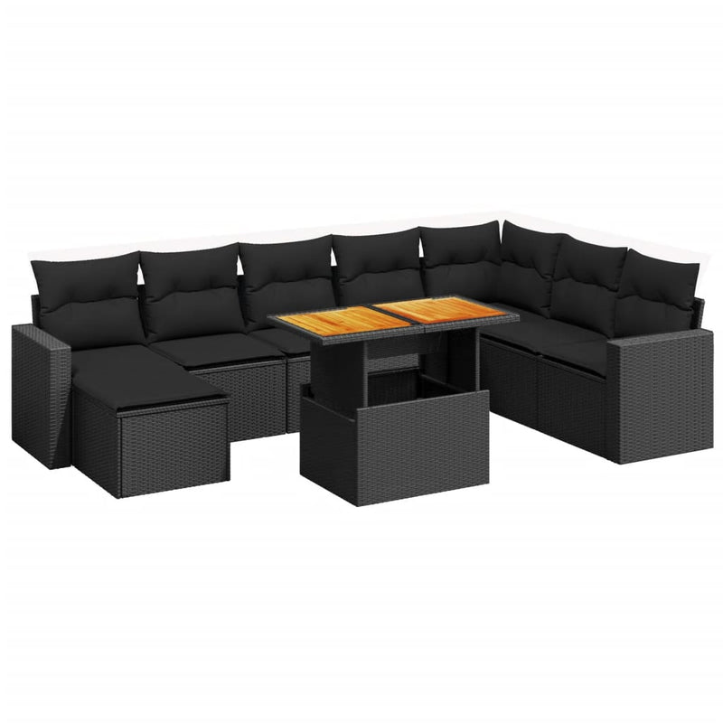 9 Piece Garden Sofa Set with Cushions Black Poly Rattan Payday Deals