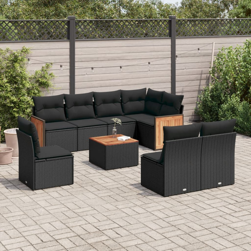 9 Piece Garden Sofa Set with Cushions Black Poly Rattan Payday Deals