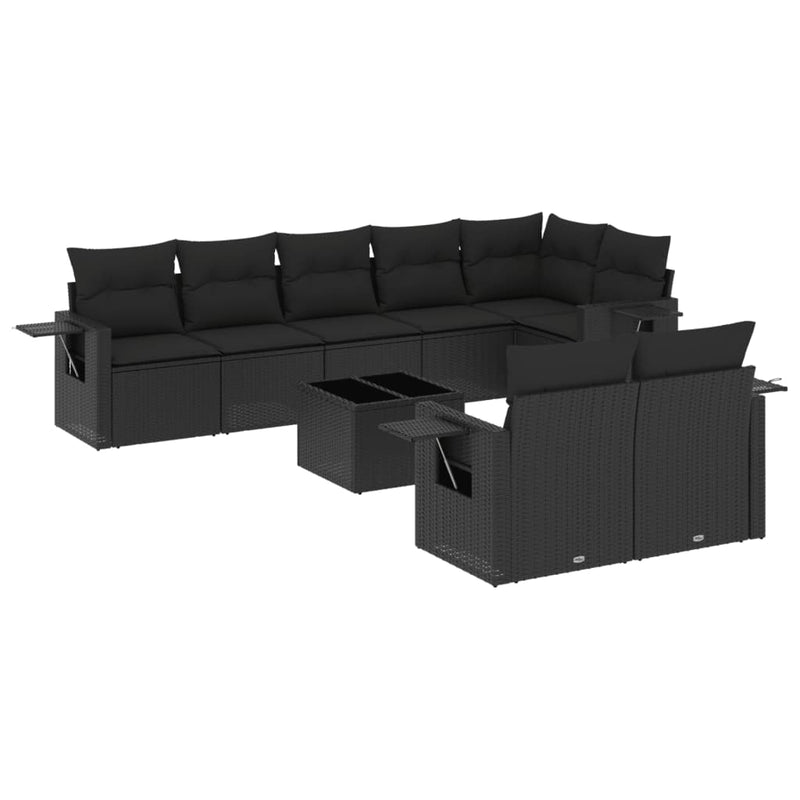 9 Piece Garden Sofa Set with Cushions Black Poly Rattan Payday Deals