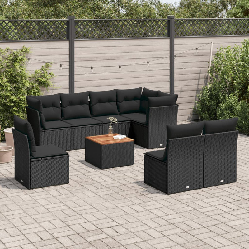 9 Piece Garden Sofa Set with Cushions Black Poly Rattan Payday Deals