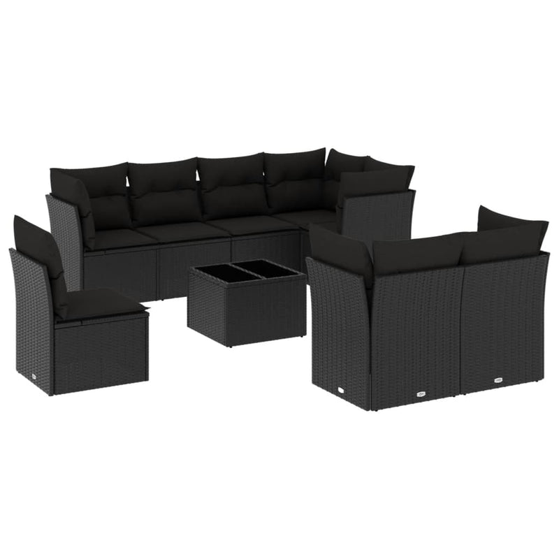 9 Piece Garden Sofa Set with Cushions Black Poly Rattan Payday Deals