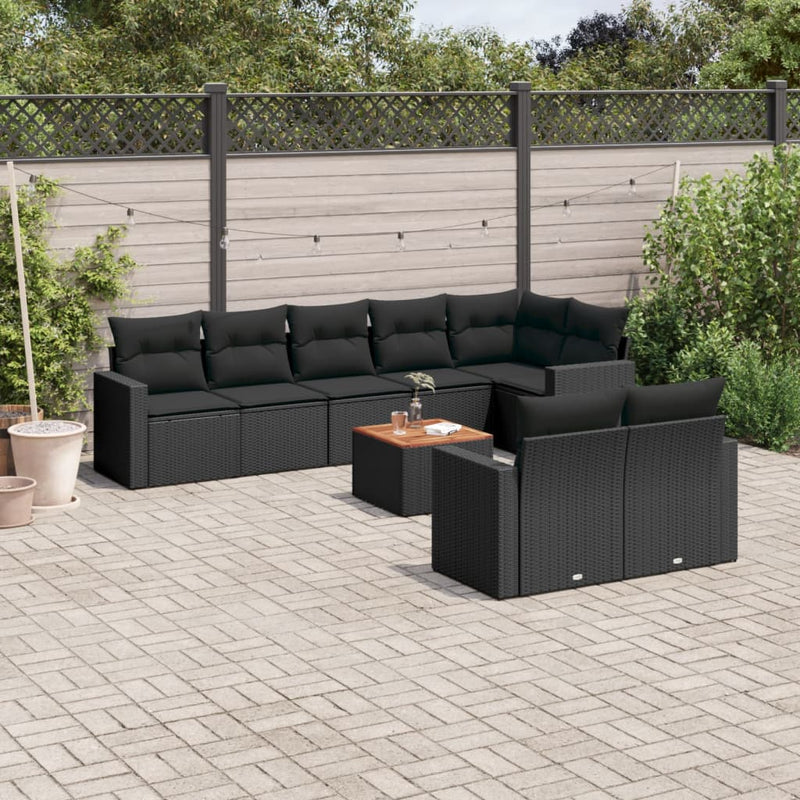 9 Piece Garden Sofa Set with Cushions Black Poly Rattan Payday Deals