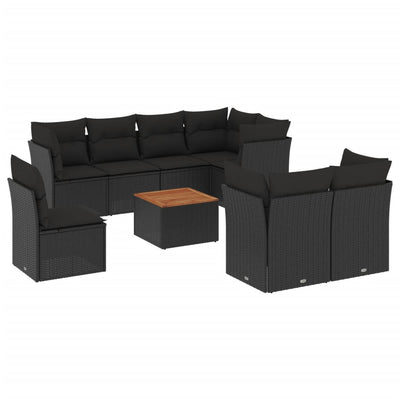 9 Piece Garden Sofa Set with Cushions Black Poly Rattan Payday Deals