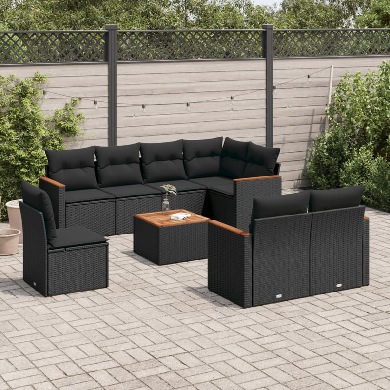 9 Piece Garden Sofa Set with Cushions Black Poly Rattan Payday Deals