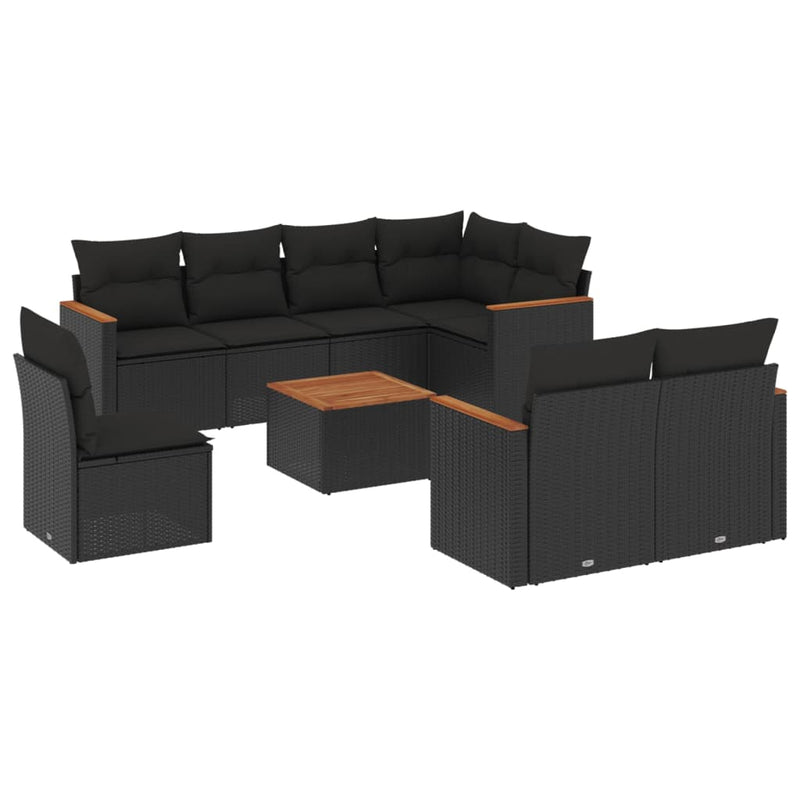 9 Piece Garden Sofa Set with Cushions Black Poly Rattan Payday Deals