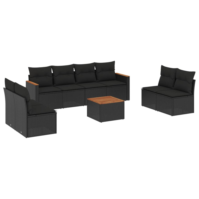 9 Piece Garden Sofa Set with Cushions Black Poly Rattan Payday Deals