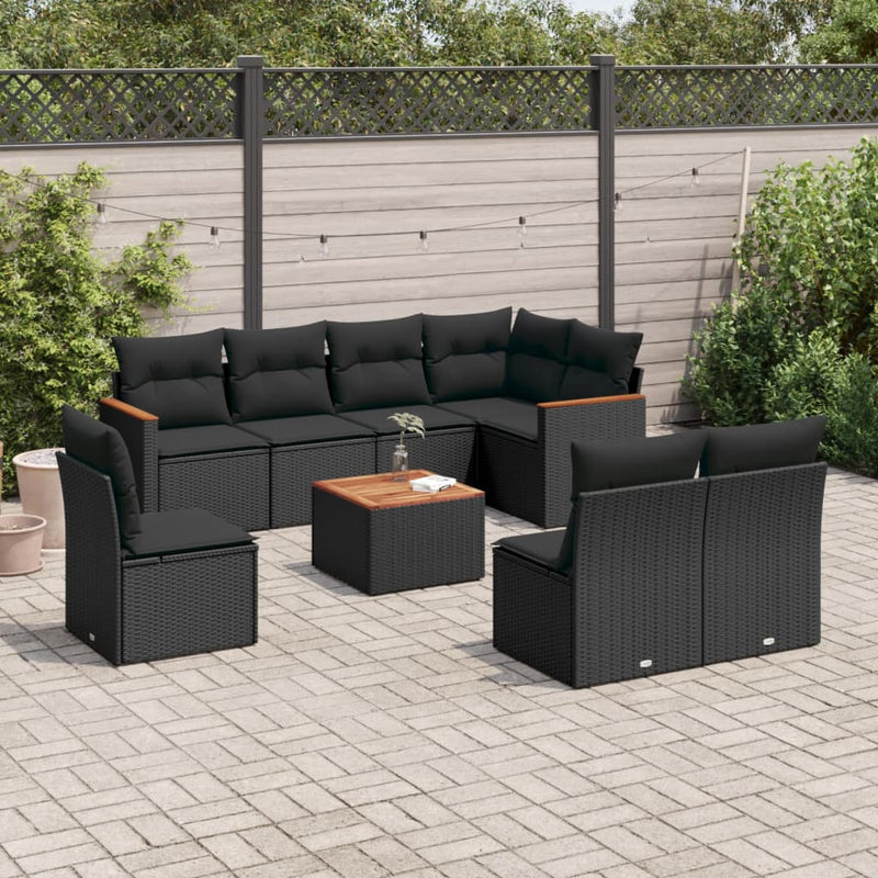 9 Piece Garden Sofa Set with Cushions Black Poly Rattan Payday Deals