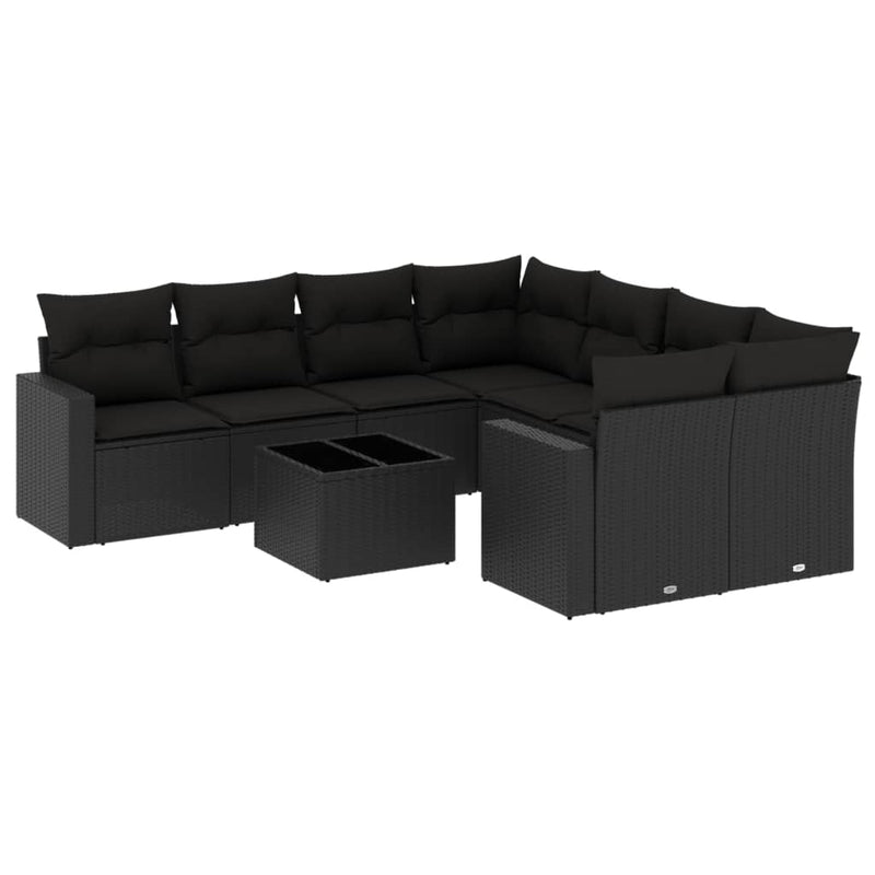 9 Piece Garden Sofa Set with Cushions Black Poly Rattan Payday Deals