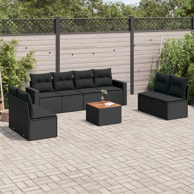 9 Piece Garden Sofa Set with Cushions Black Poly Rattan Payday Deals