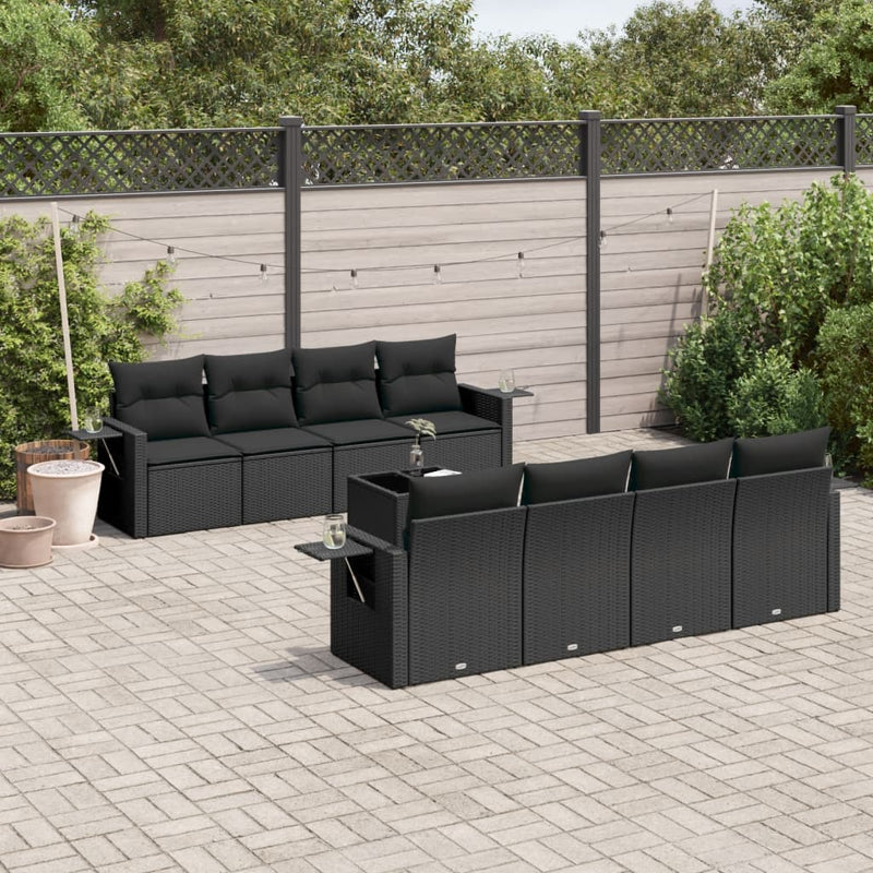 9 Piece Garden Sofa Set with Cushions Black Poly Rattan Payday Deals