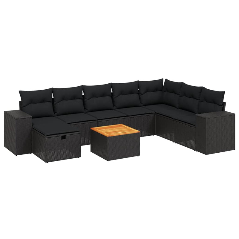 9 Piece Garden Sofa Set with Cushions Black Poly Rattan Payday Deals