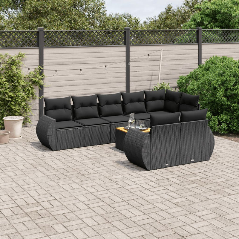 9 Piece Garden Sofa Set with Cushions Black Poly Rattan Payday Deals